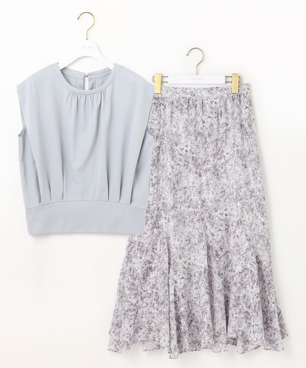 ANY SIS 【2SET】コンパクトトップス×ミスティプリントスカート セットアップ 