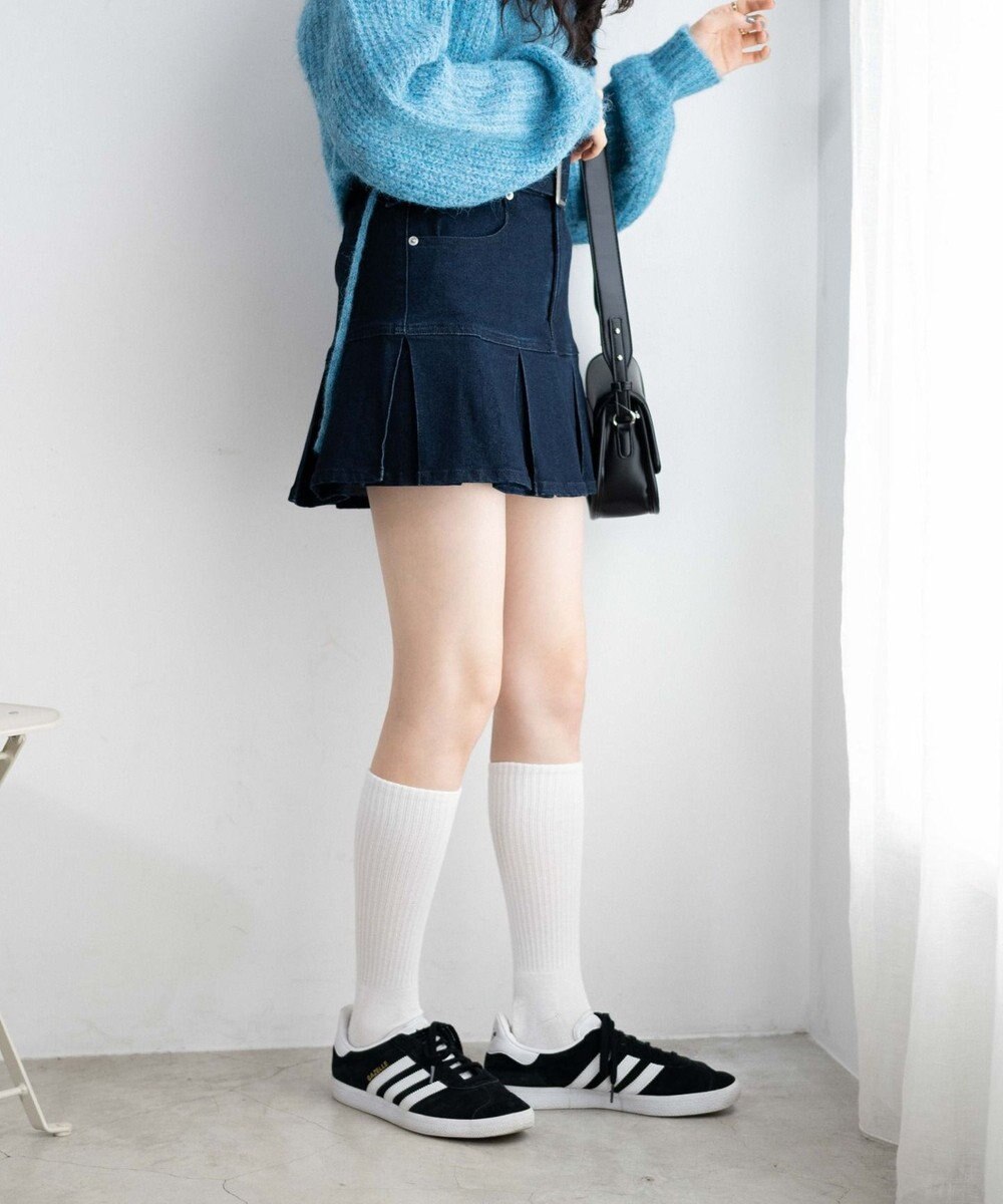 WEGO ベルト付デニムプリーツスカパン 