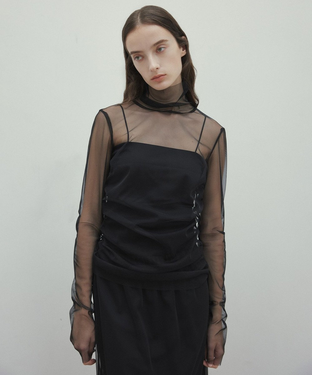 BEIGE， 【洗える・Precious 7月号掲載】TAMARIX / ストレッチチュールハイネックブラウス 