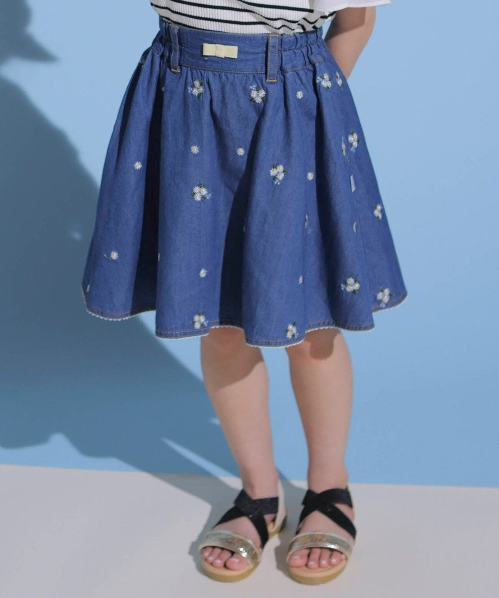 組曲 KIDS 【150-160cm】マーガレット 刺繍スカート ネイビー系