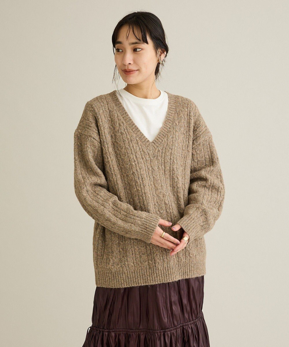 CRAFT STANDARD BOUTIQUE 起毛ケーブルVニットネックニットプルオーバー 