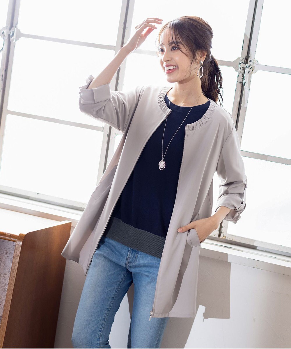 Tiaclasse 【洗える】大人可愛い衿ギャザーミディアムコート 