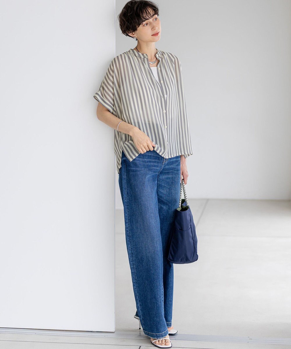 23区 L 【WEB&一部店舗限定/洗える】ストライププリント シフォン ブラウス 