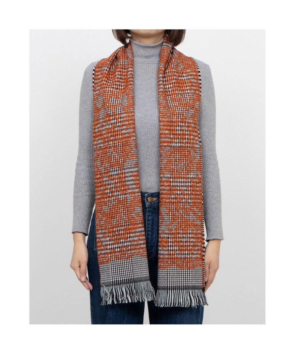 UNBILLION カシュネ cache nez / ウール混グレンチェックフラワージャカードマフラー 