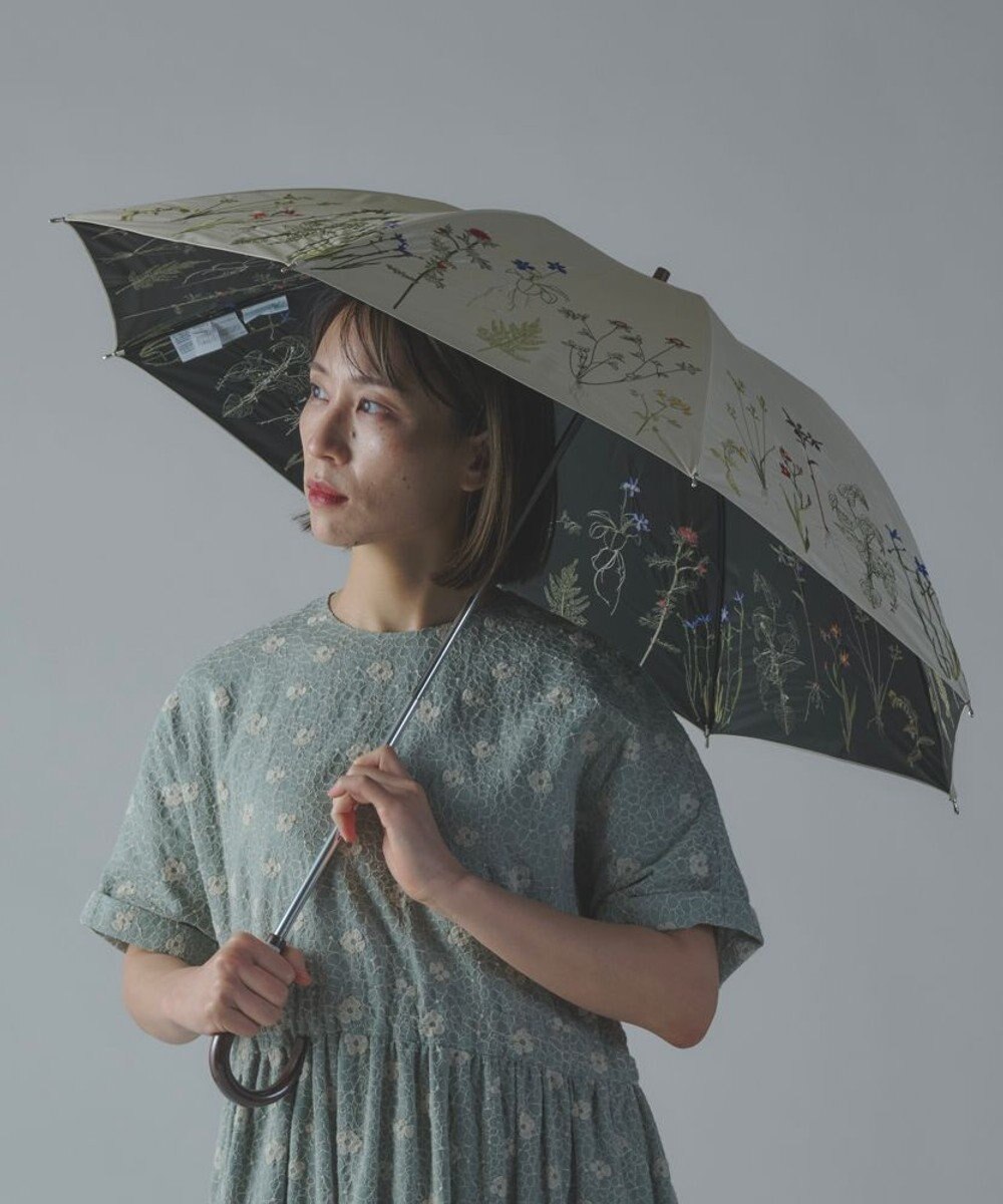 AND WOOL 〈一級遮光生地・晴雨兼用〉ボタニカル刺繍の日傘 （長傘タイプ） 