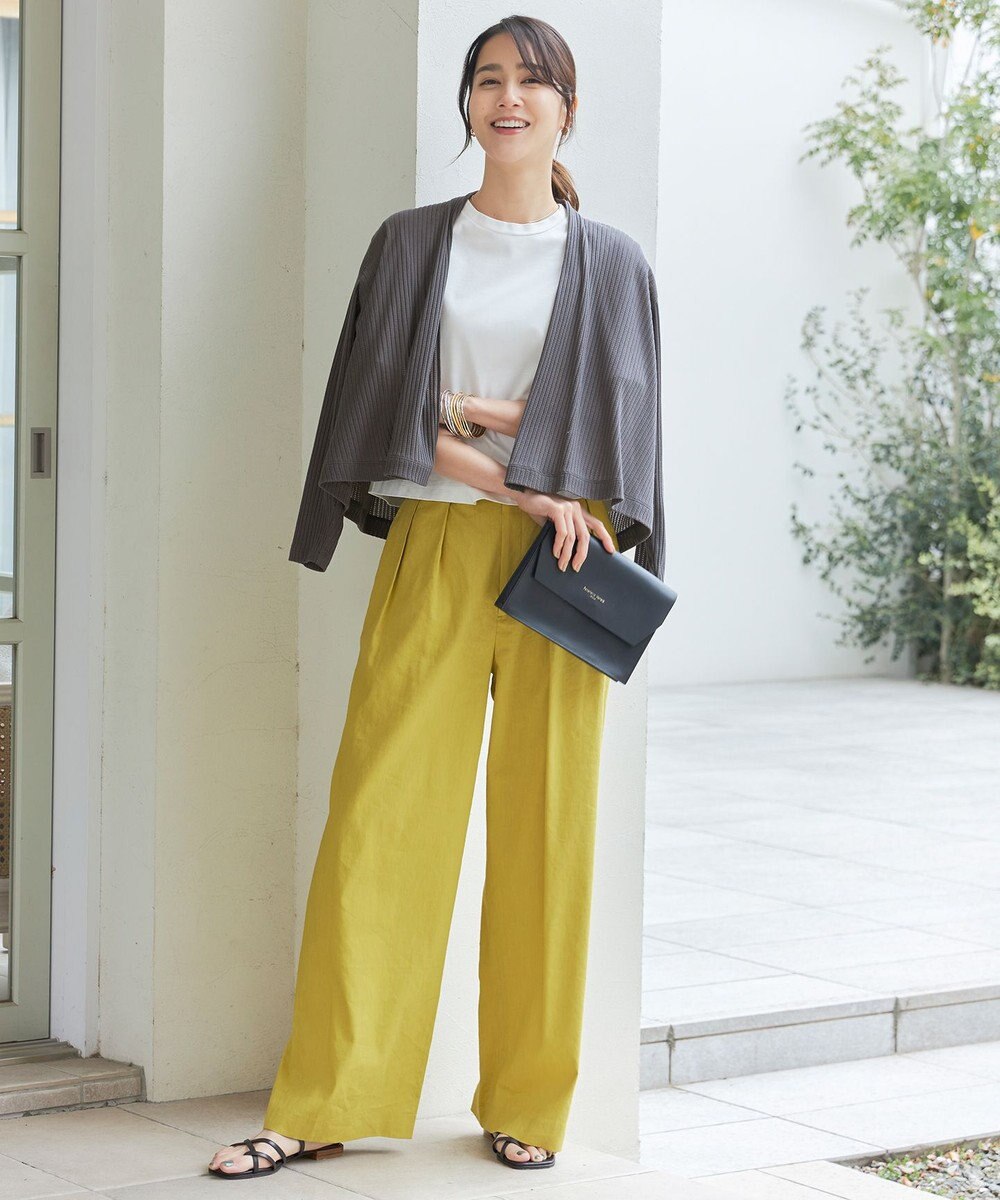 自由区 【セットアップ対応・洗える】リネンビスコースストレッチワイド パンツ 