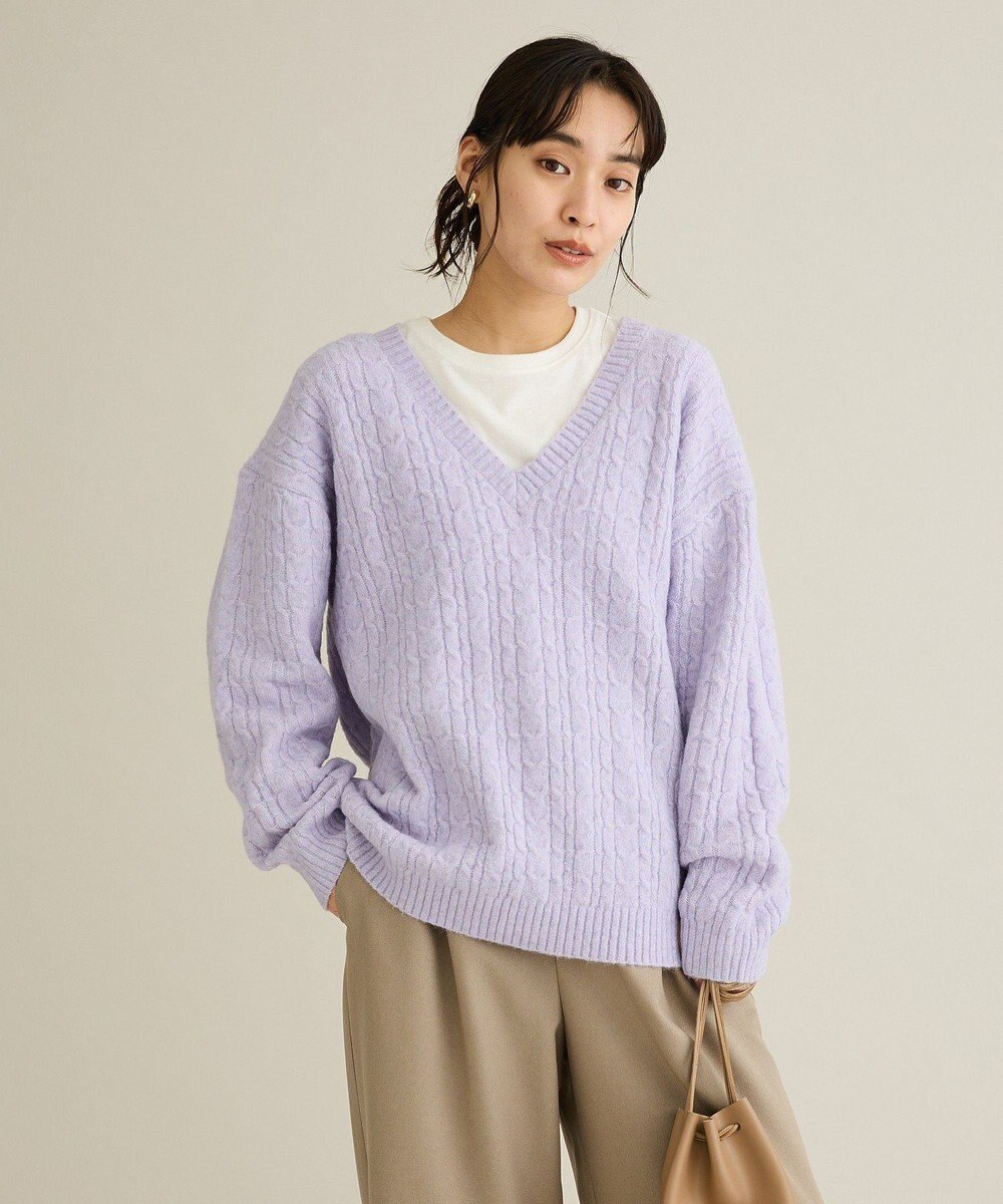 CRAFT STANDARD BOUTIQUE 起毛ケーブルVニットネックニットプルオーバー 