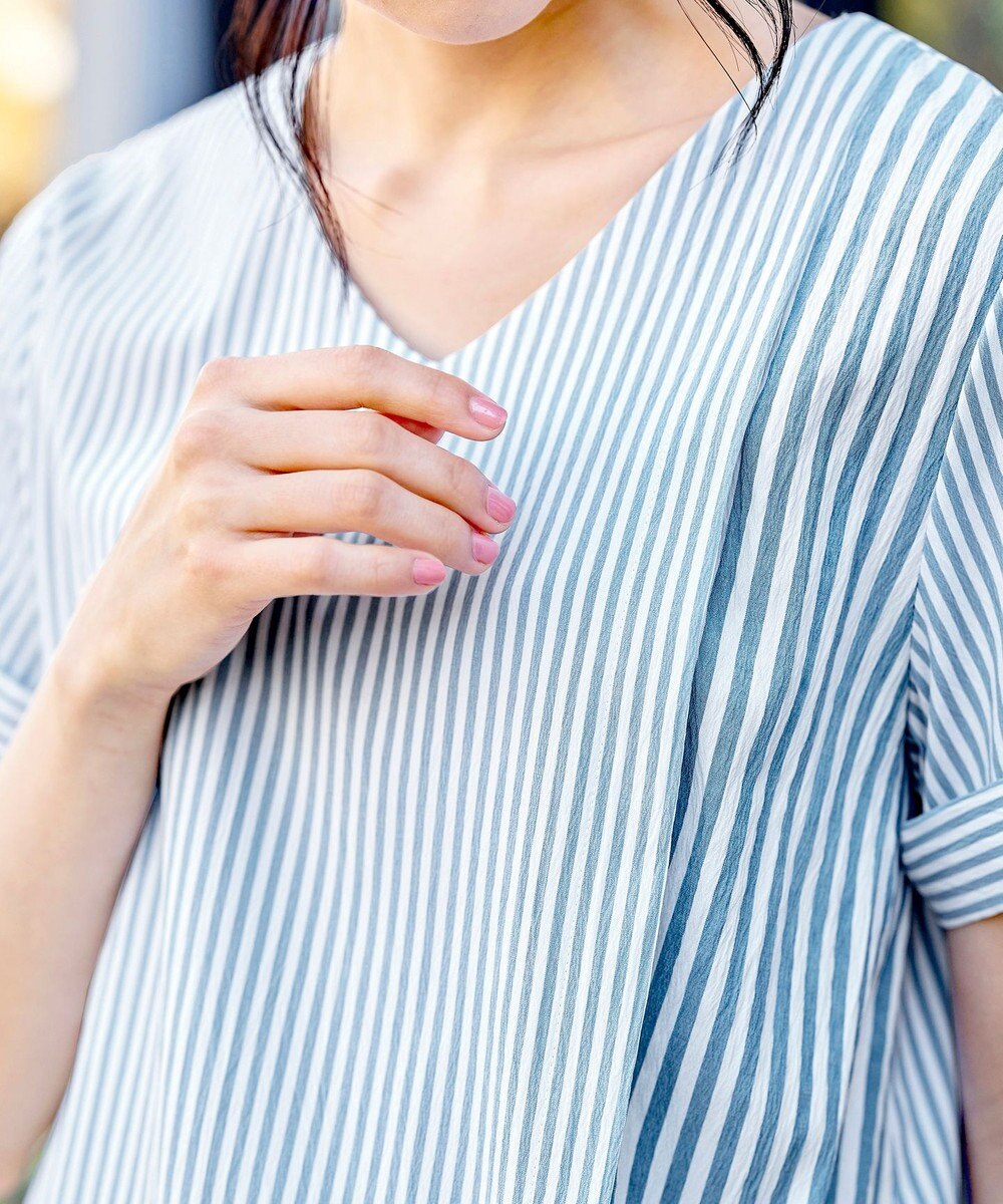 Tiaclasse 【洗える】体型カバーも叶うアシンメトリーストライプチュニックブラウス 