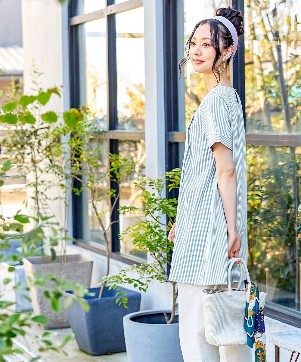 Tiaclasse 【洗える】体型カバーも叶うアシンメトリーストライプチュニックブラウス 