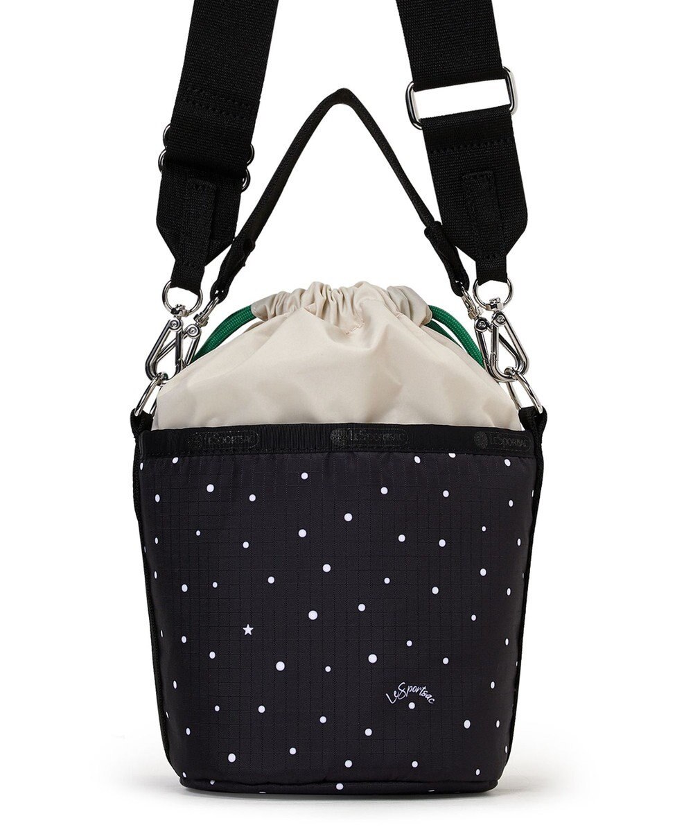 LeSportsac SM DRAWSTRING BUCKET/ブリスドットアイボリー/グリーンコード 