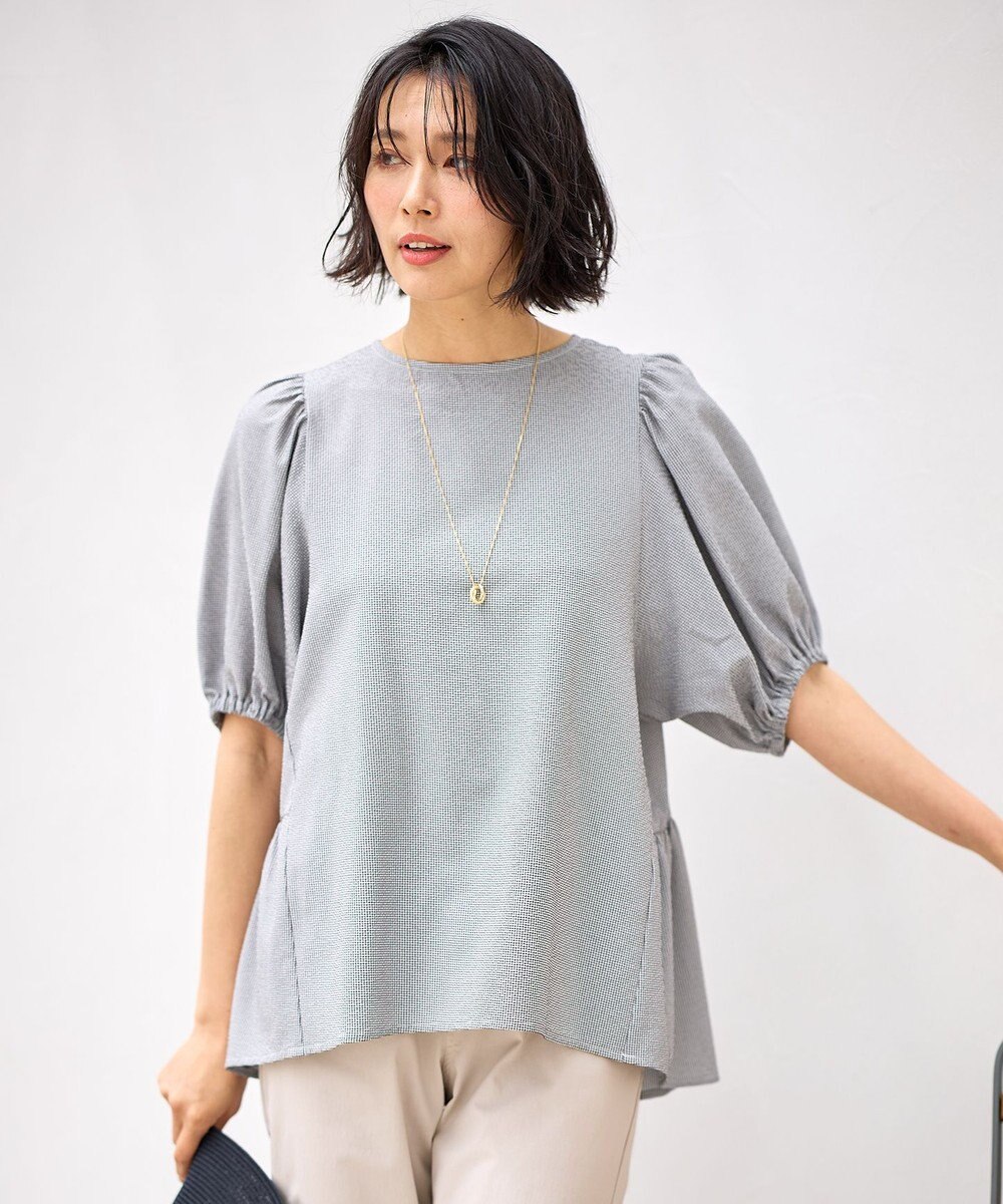 ANY サッカーギャザーバックペプラムブラウス 