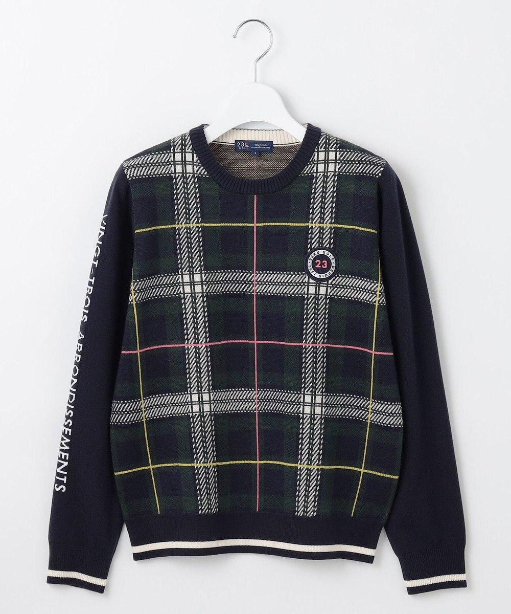23区GOLF 【WOMEN】チェックジャガード クルーネック ニット 