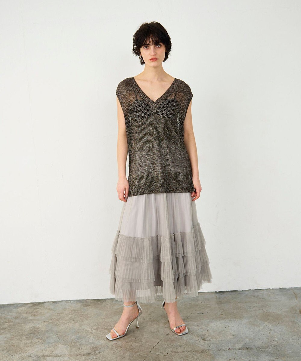 GRACE CONTINENTAL ラメメッシュニットトップ 