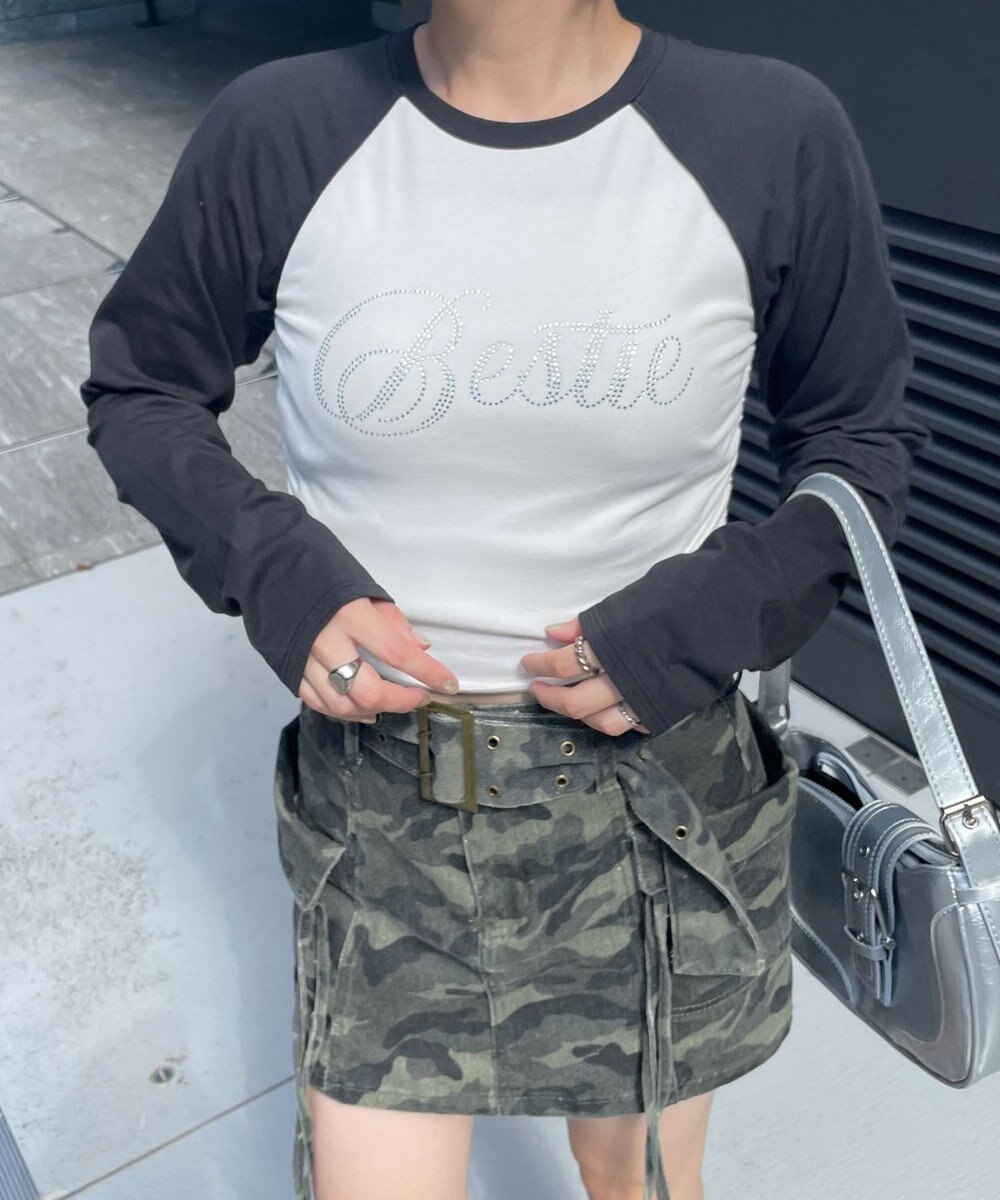 WEGO ラインストーンサイドドロストラグランロンT 