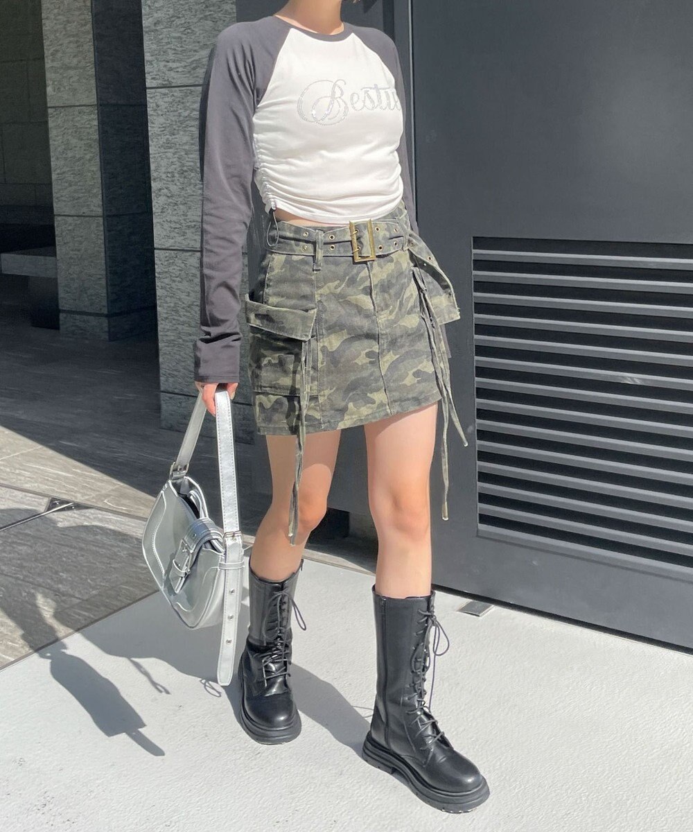 WEGO ラインストーンサイドドロストラグランロンT 