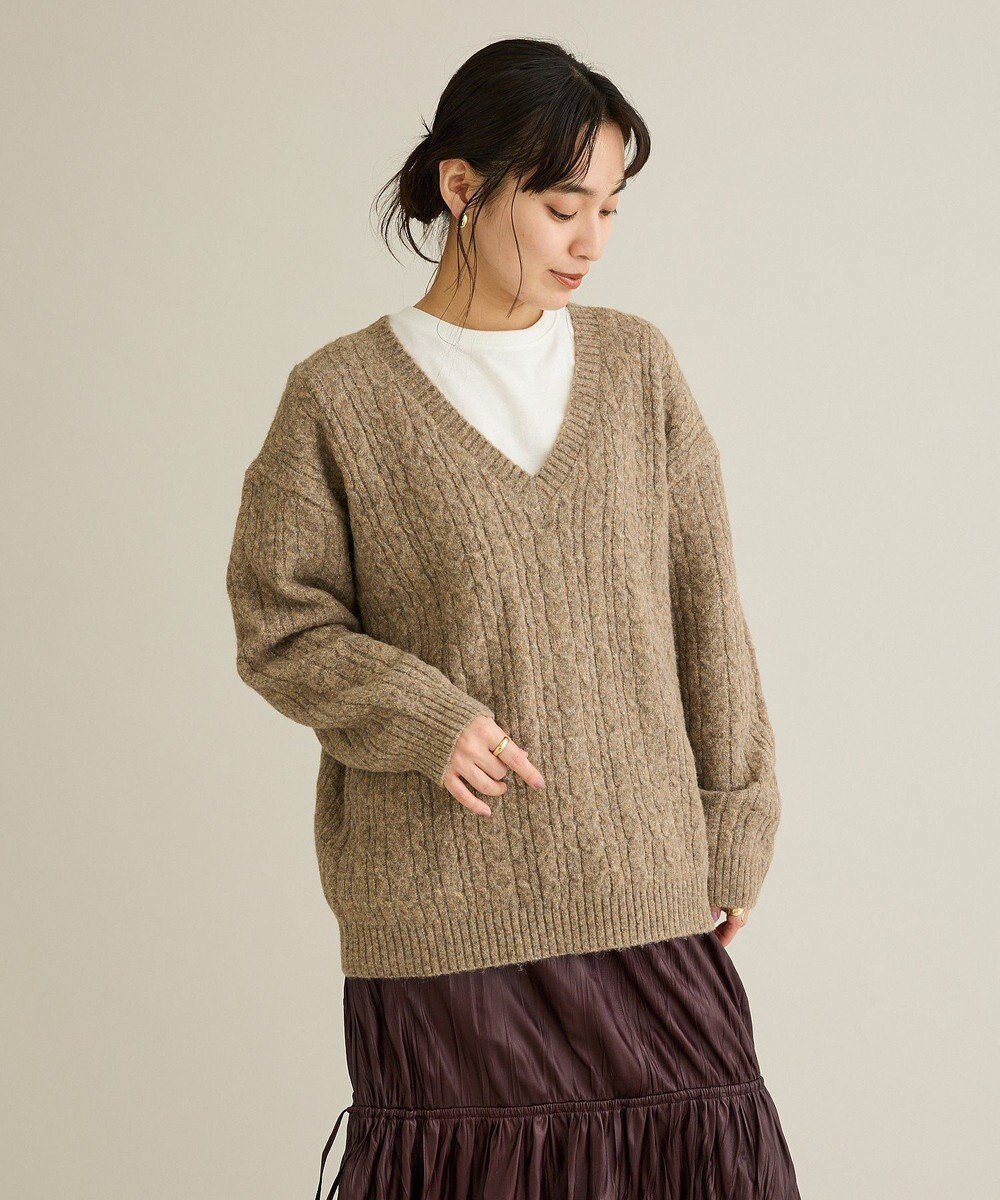 CRAFT STANDARD BOUTIQUE 起毛ケーブルVニットネックニットプルオーバー 