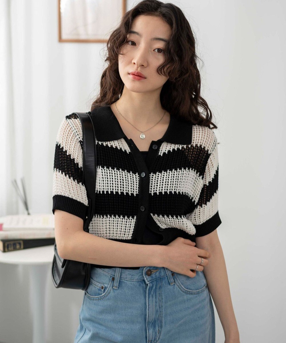 WEGO 襟付きメッシュニットショートカーデ 