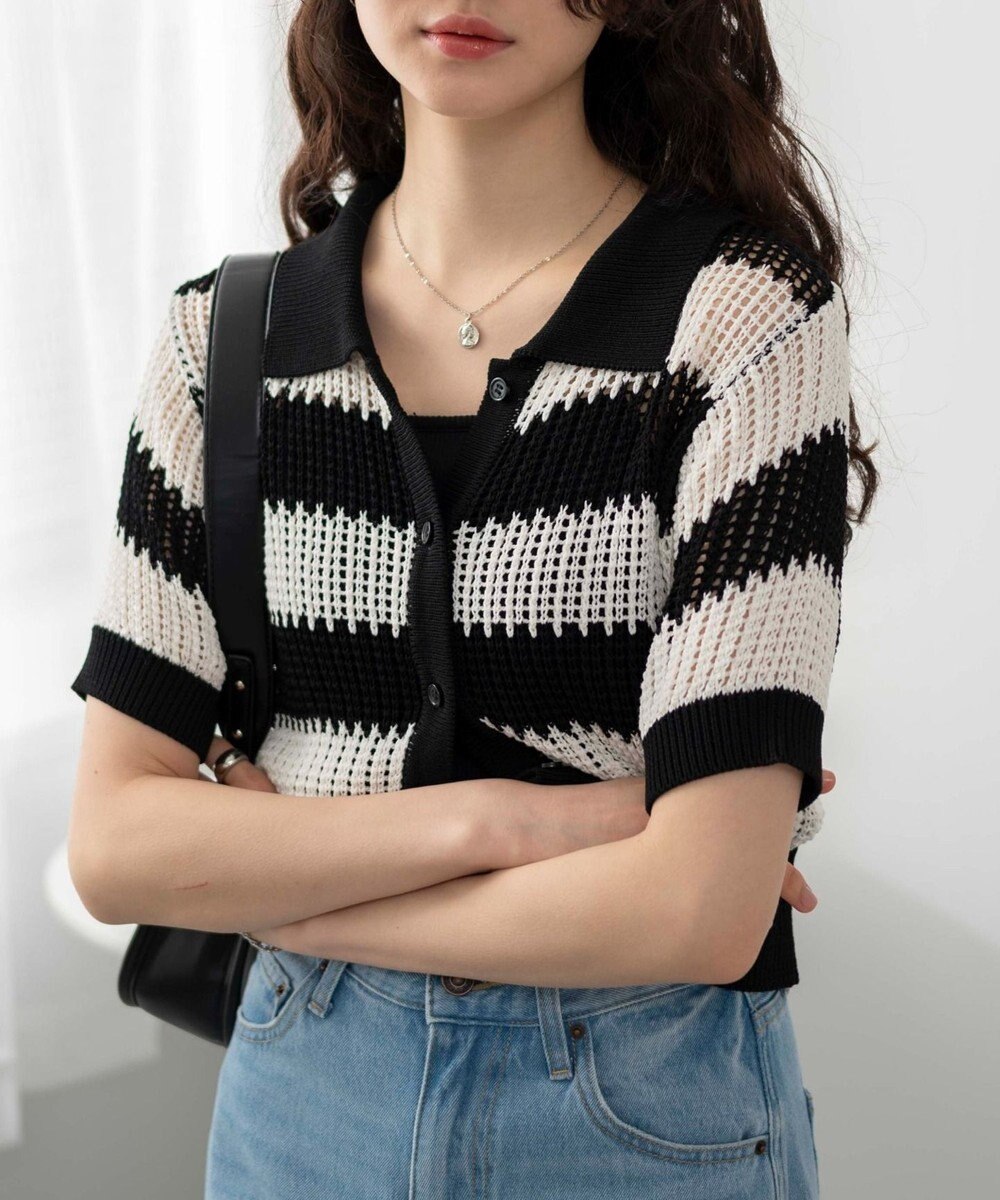 WEGO 襟付きメッシュニットショートカーデ 