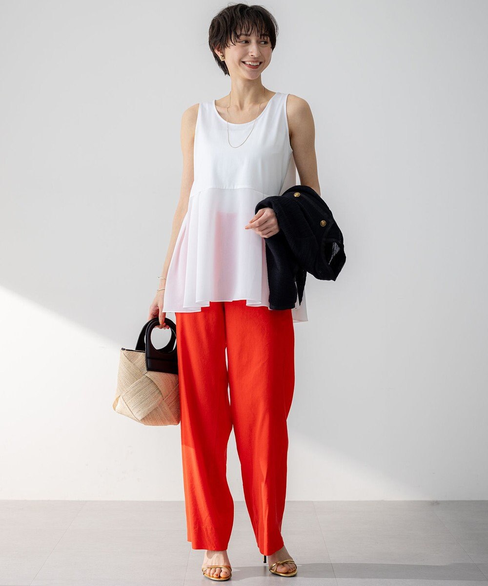 23区 【洗える】ナチュラルコットンベア タフタコンビ タンクトップ 