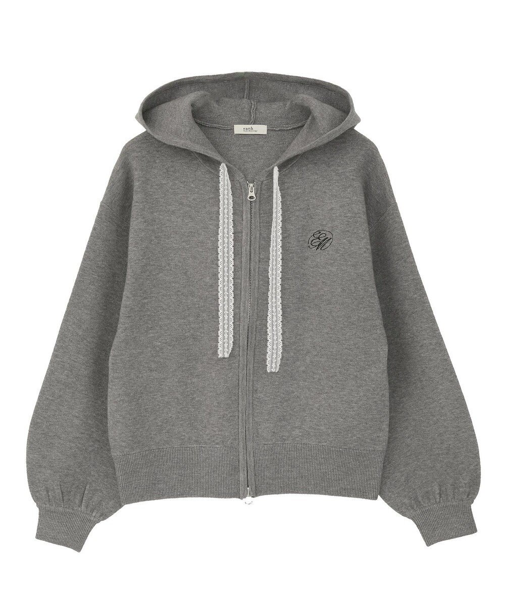 earth music&ecology レースコードダブルジップニットパーカー 