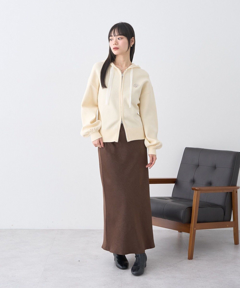 earth music&ecology レースコードダブルジップニットパーカー 