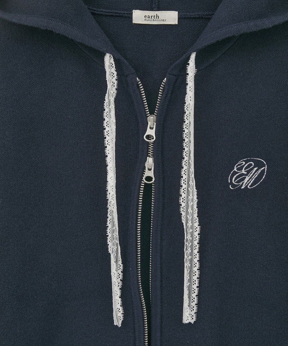 earth music&ecology レースコードダブルジップニットパーカー 