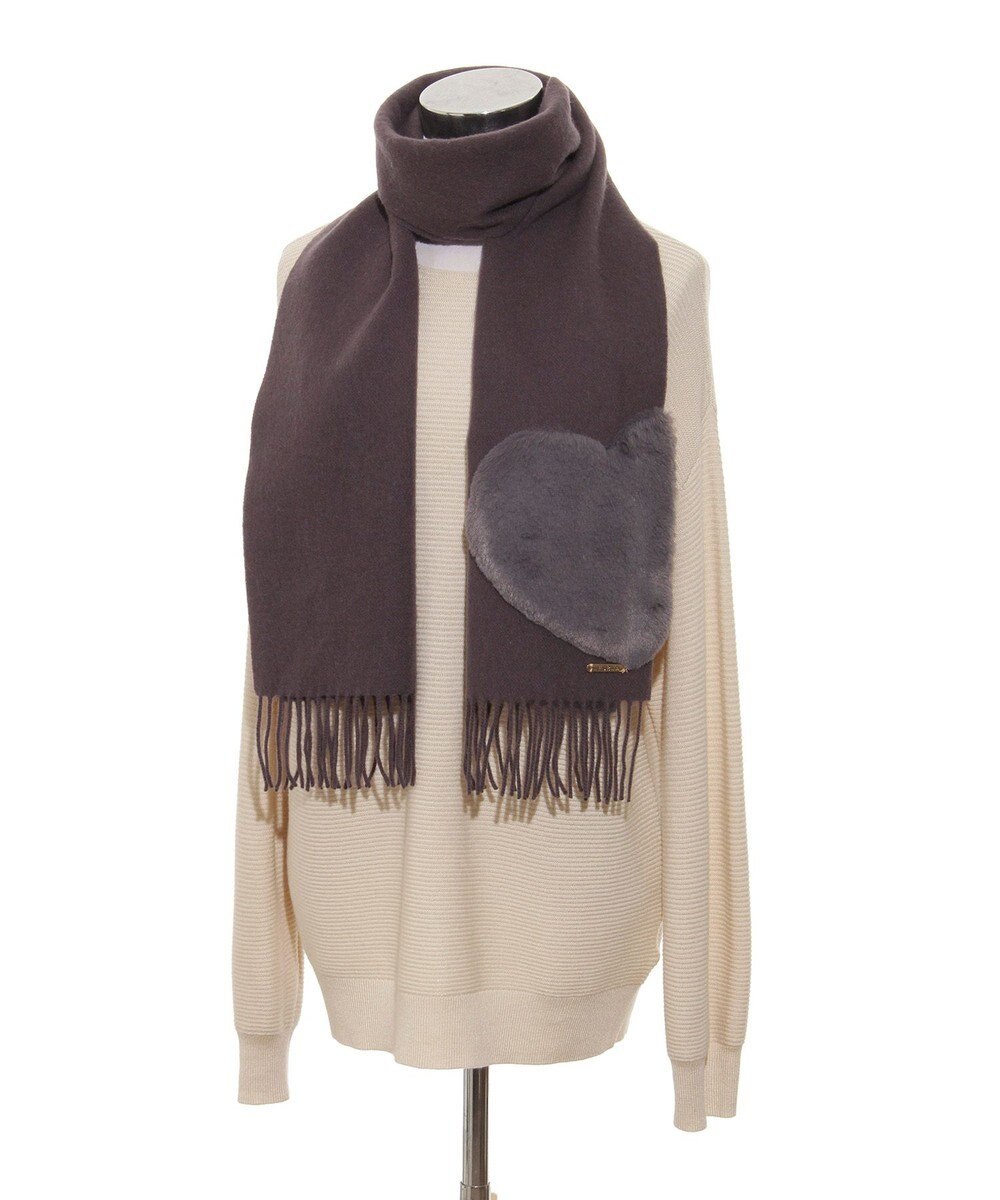 MOONBAT 【WEB限定】フルラ (FURLA)エコファー付きマフラー 無地×ハート　ウールマフラー ロゴプレート付き 