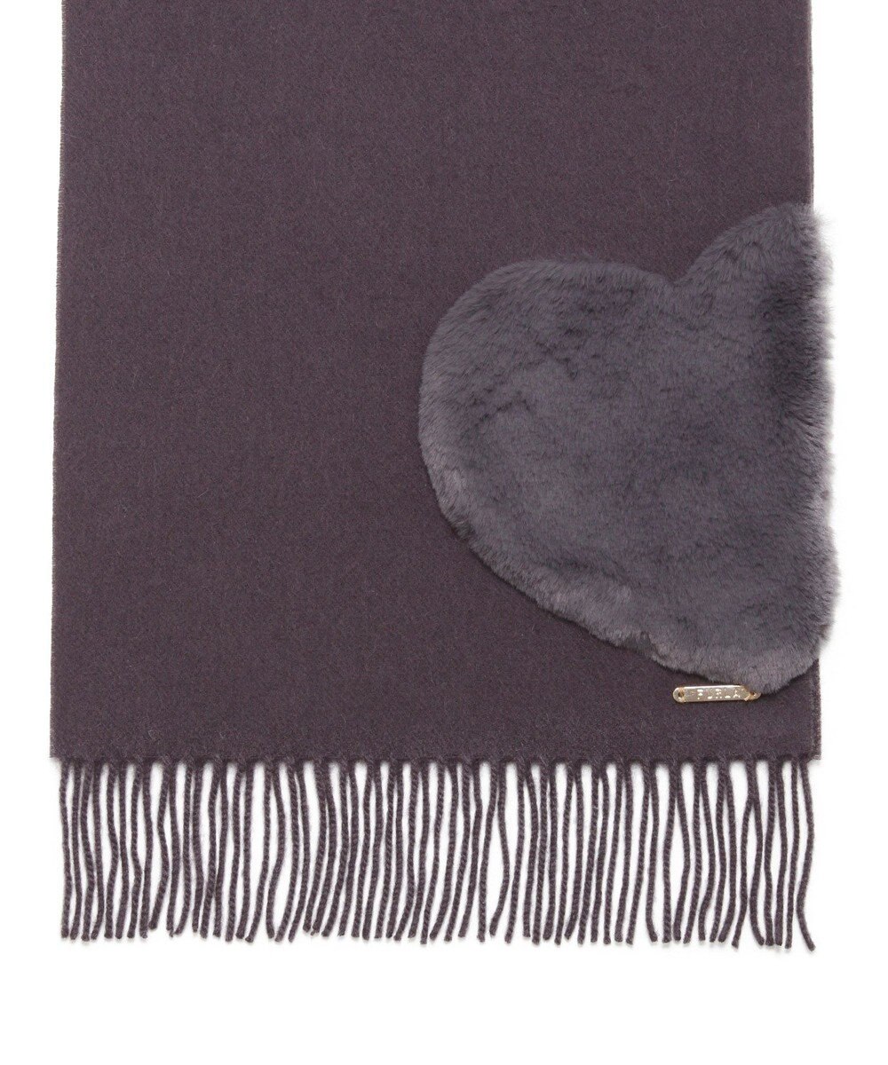 MOONBAT 【WEB限定】フルラ (FURLA)エコファー付きマフラー 無地×ハート　ウールマフラー ロゴプレート付き 