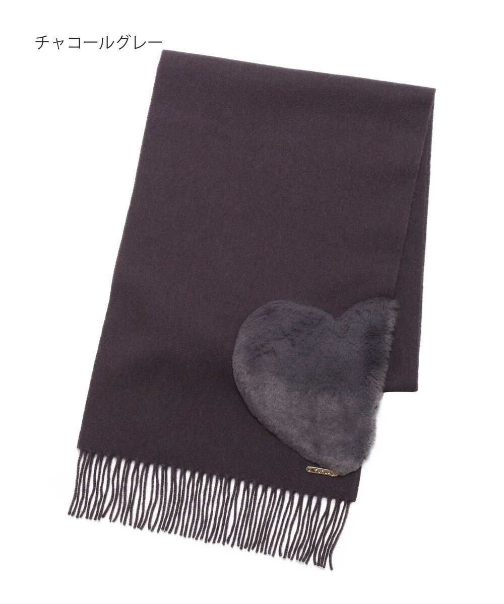 MOONBAT 【WEB限定】フルラ (FURLA)エコファー付きマフラー 無地×ハート　ウールマフラー ロゴプレート付き 