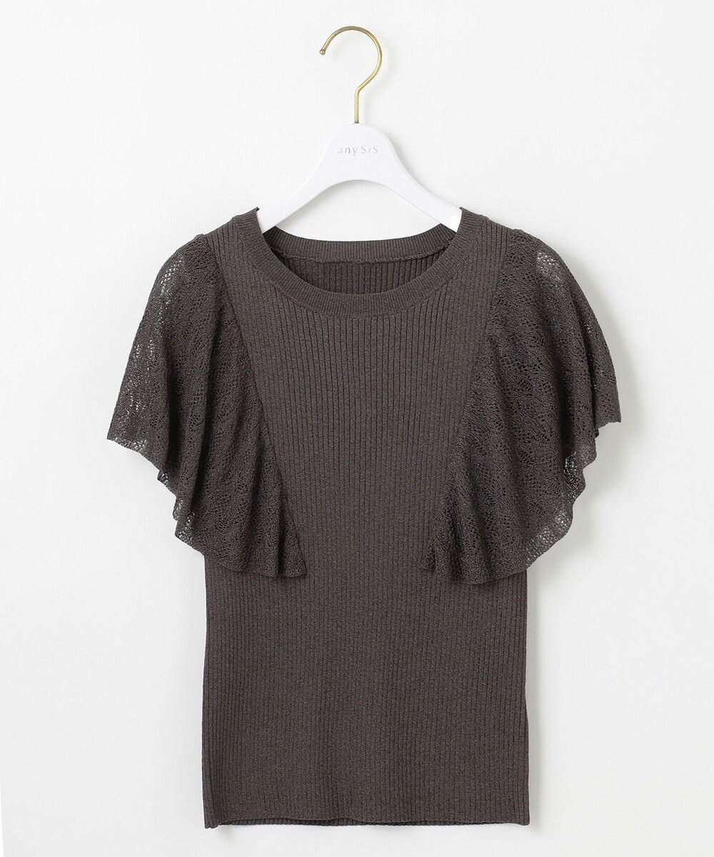 ANY SIS L 【洗える】レーシーフレアスリーブ ニット 