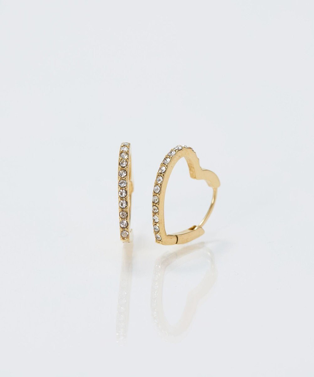 Phoebe 【金属アレルギー対応】ワンタッチライナーハートビジューフープピアス　ゴールド 