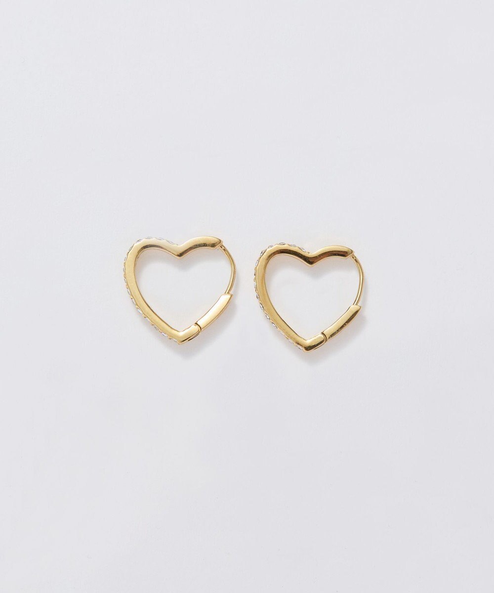Phoebe 【金属アレルギー対応】ワンタッチライナーハートビジューフープピアス　ゴールド 