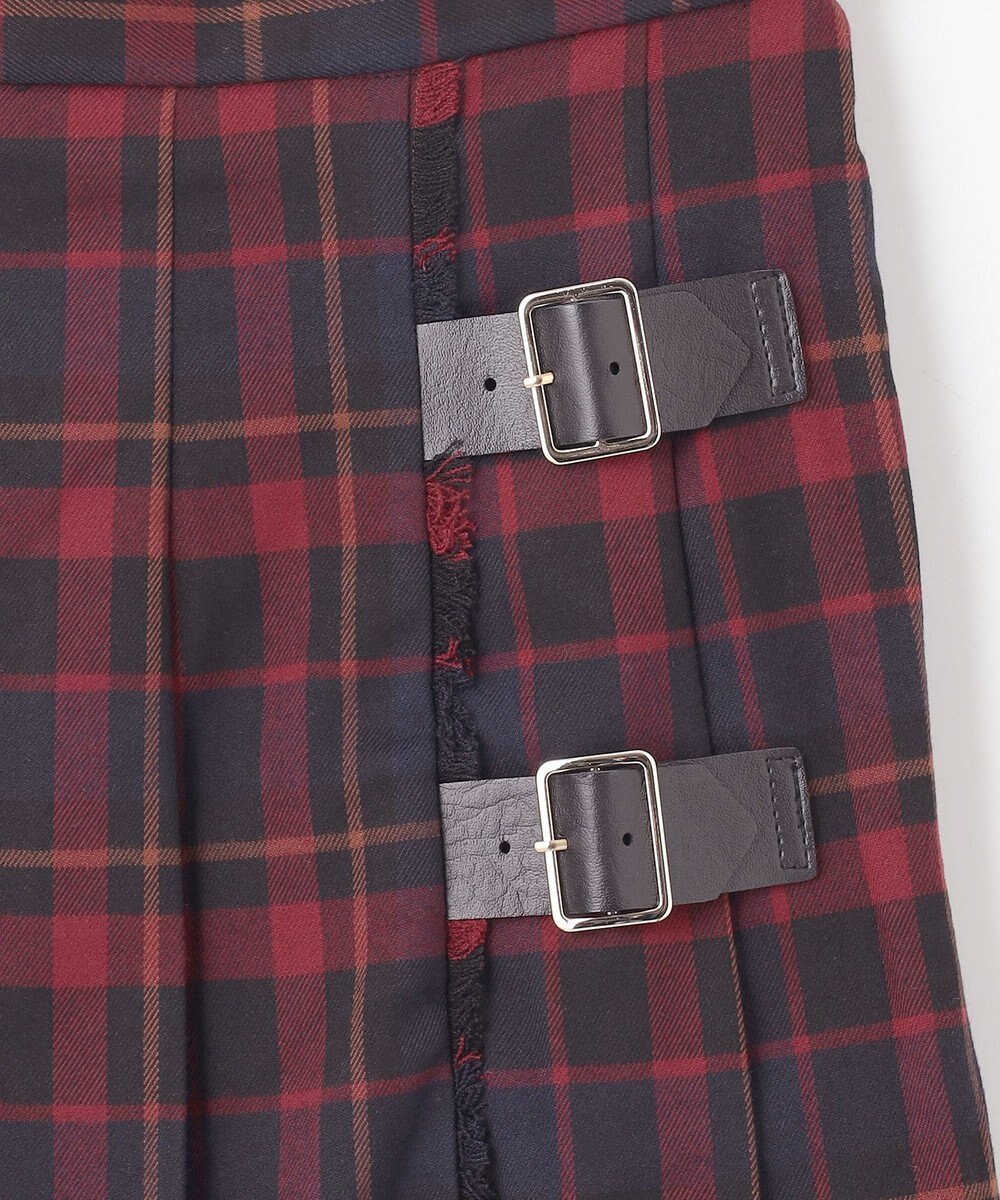 ANY L 【手洗い/ウエストゴム】チェック柄フリンジプリーツスカート 