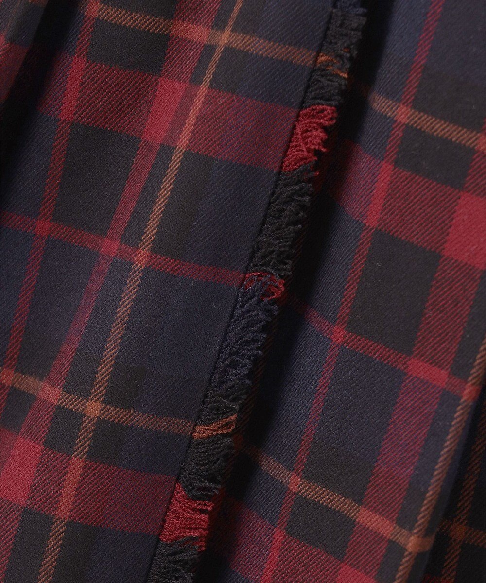 ANY L 【手洗い/ウエストゴム】チェック柄フリンジプリーツスカート 