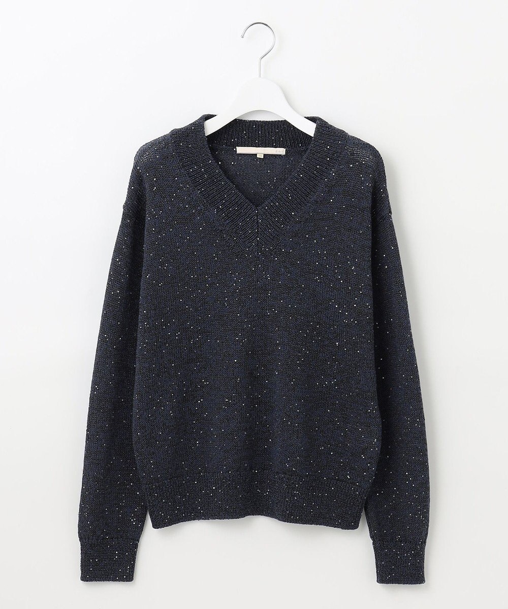 自由区 L 【洗える】スパングルニット Vネックニット 