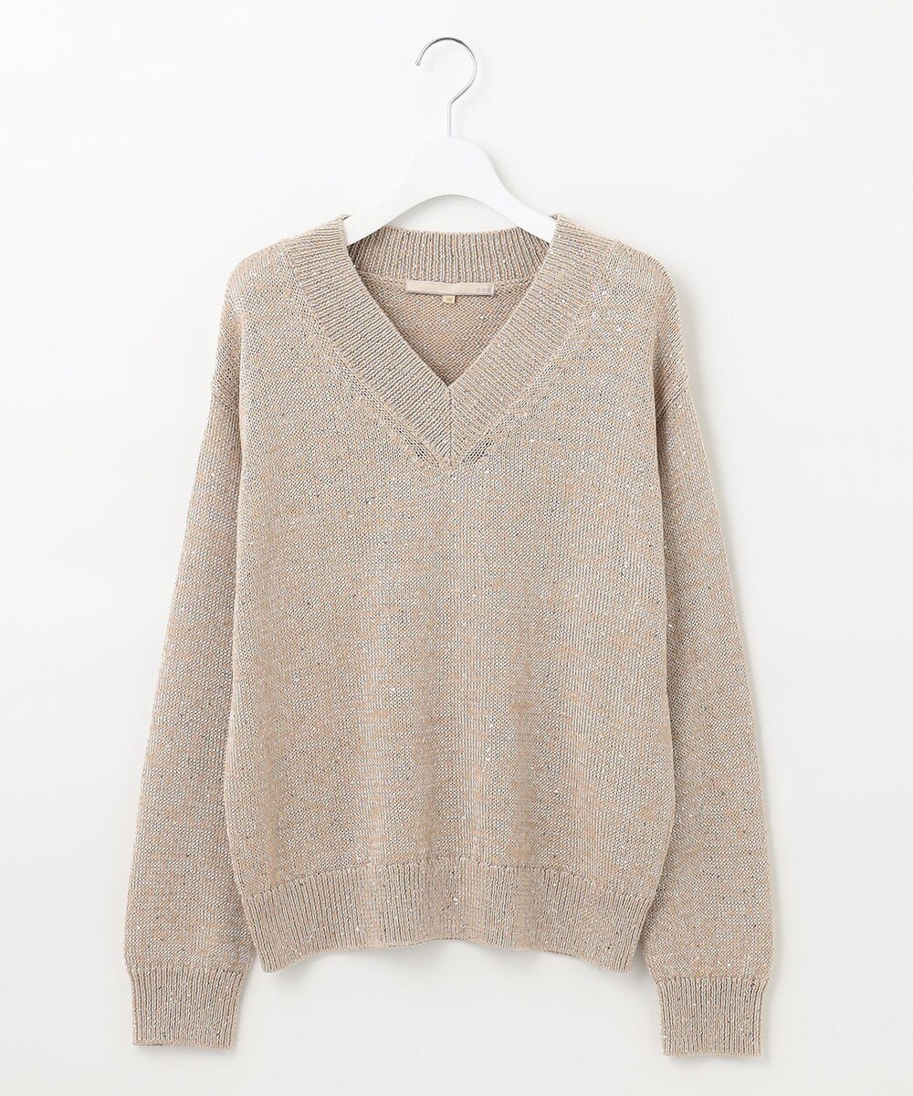 自由区 L 【洗える】スパングルニット Vネックニット 