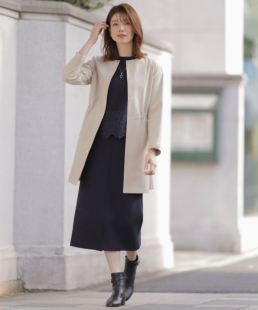 J.PRESS LADIES S 【洗える・撥水】ドライツイルストレッチ ノーカラー コート 