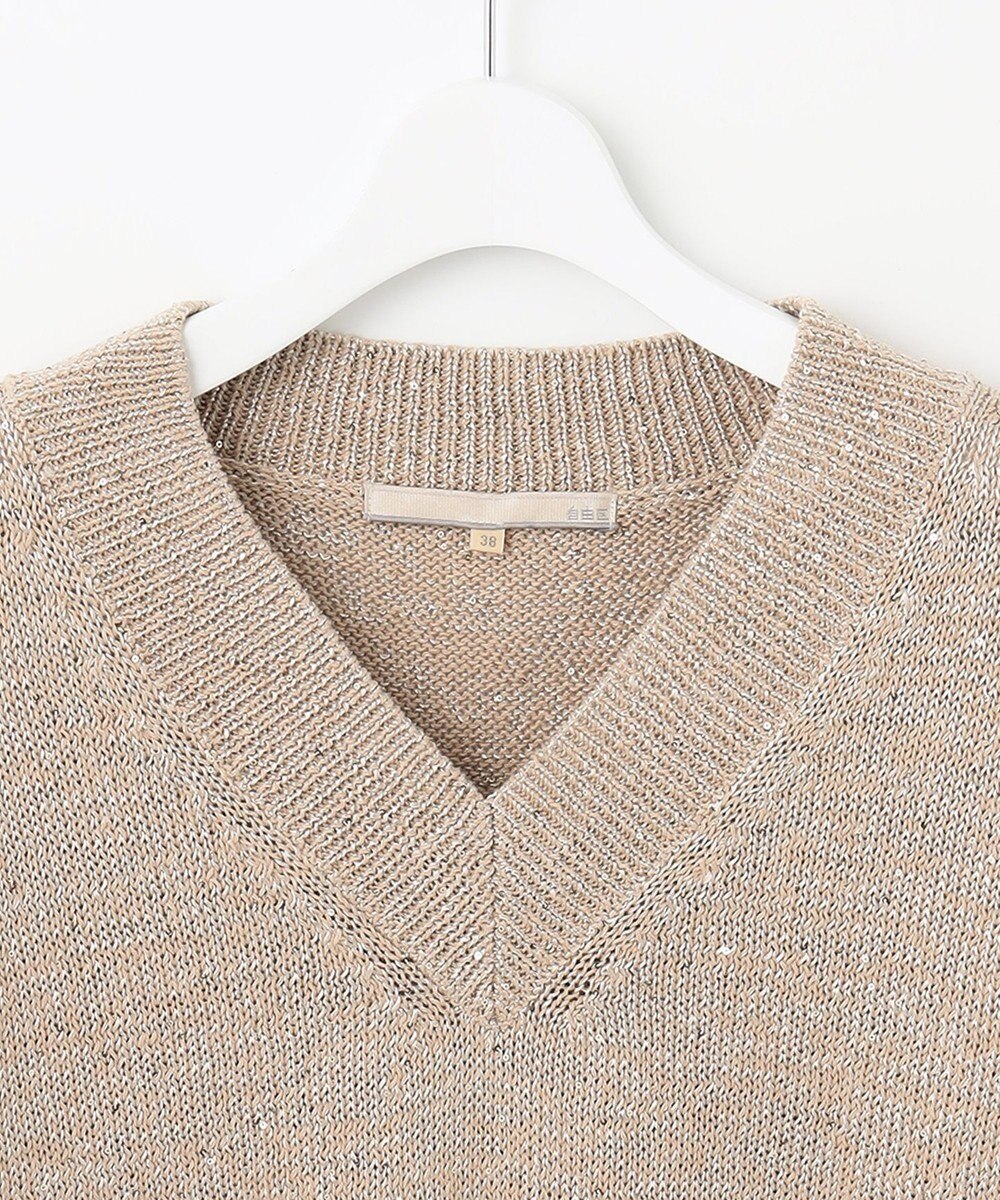 自由区 L 【洗える】スパングルニット Vネックニット 
