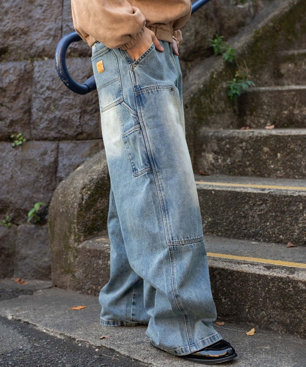 WEGO ワーカーズダブルニーデニムパンツ 