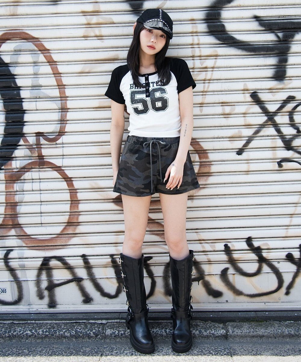 WEGO グラフィックラグランヘンリーネックT 