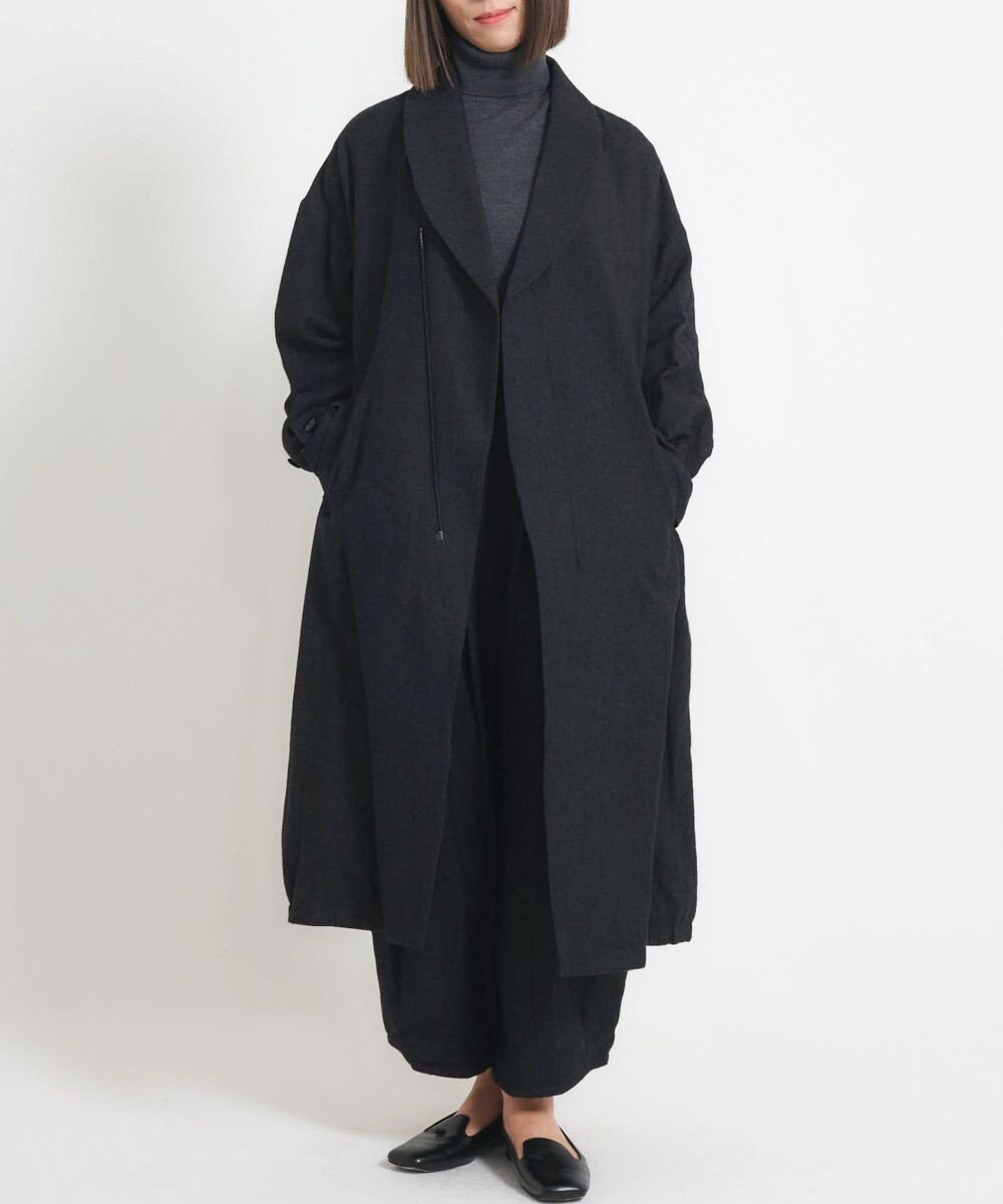 muuc 〈軽やかな尾州産リネンウール〉ショールカラーコート　ロングシーズン 秋冬春 ゆったりシルエット セットアップ可能 