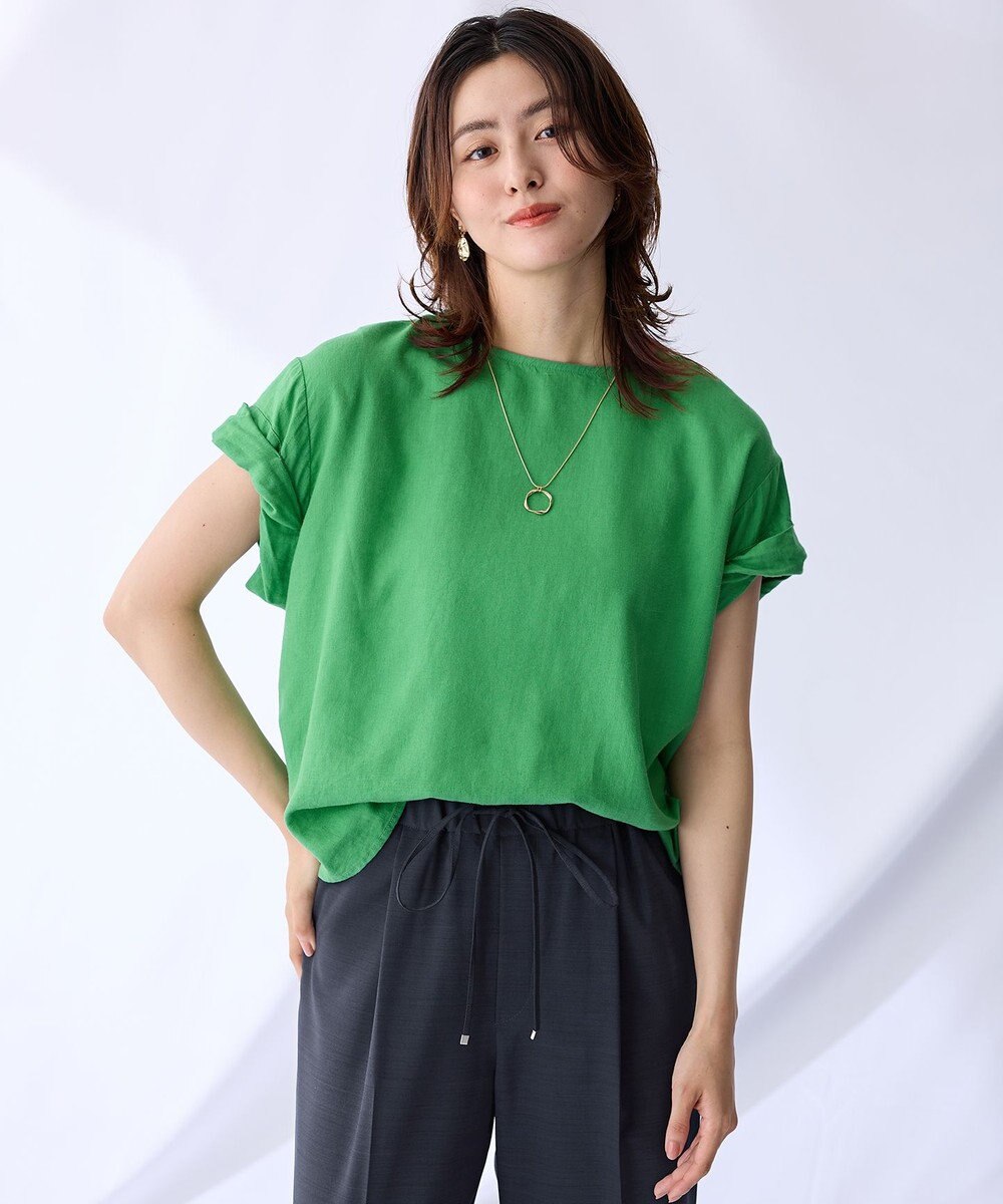 ANY 【手洗い可】ヨーロピアンリネンツイストスリーブブラウス 