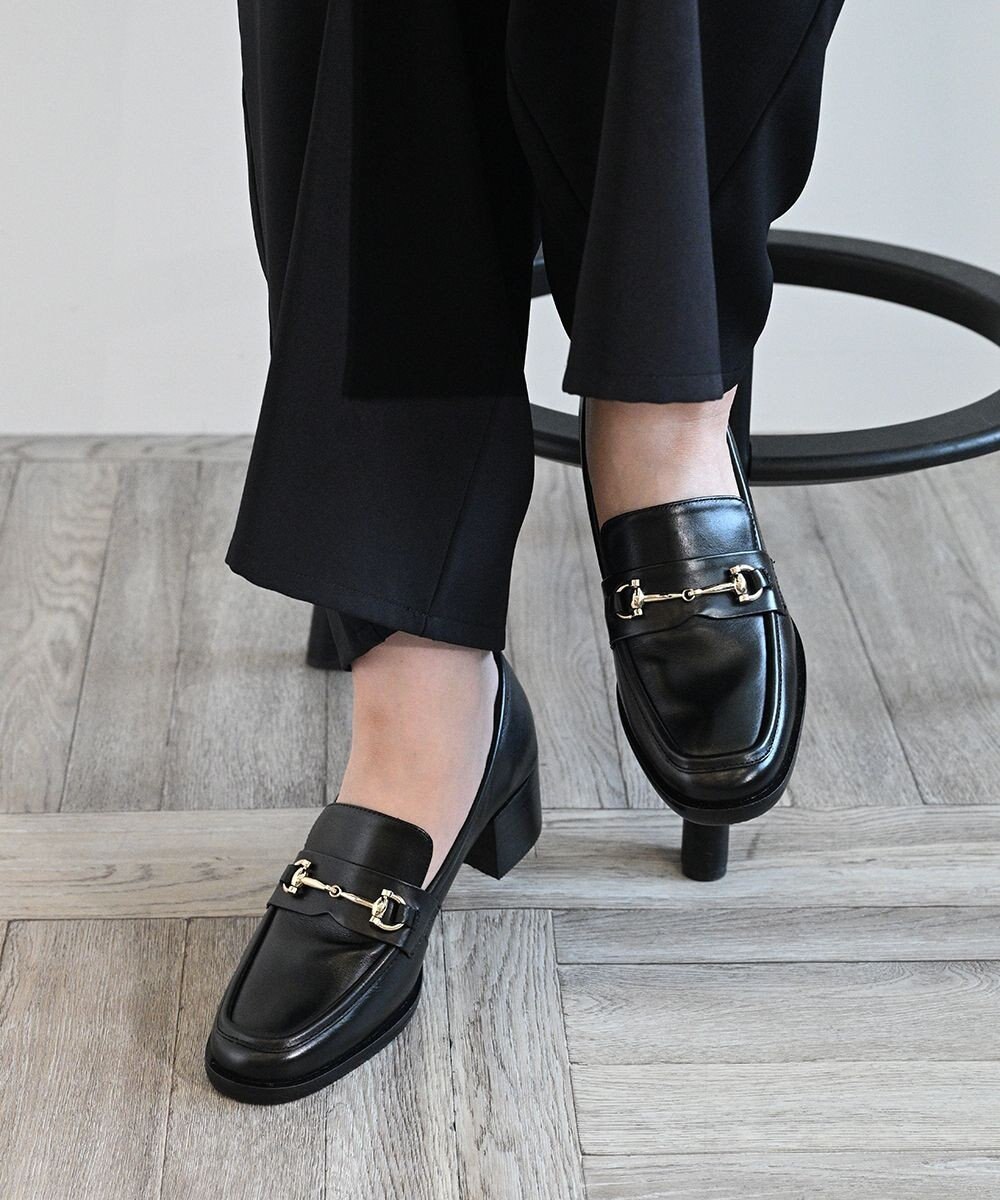 APOM イタリアンレザー ブロックヒールビットローファー45 