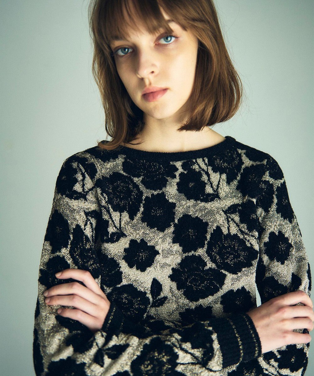 GRACE CONTINENTAL フローラルラメニットトップ 