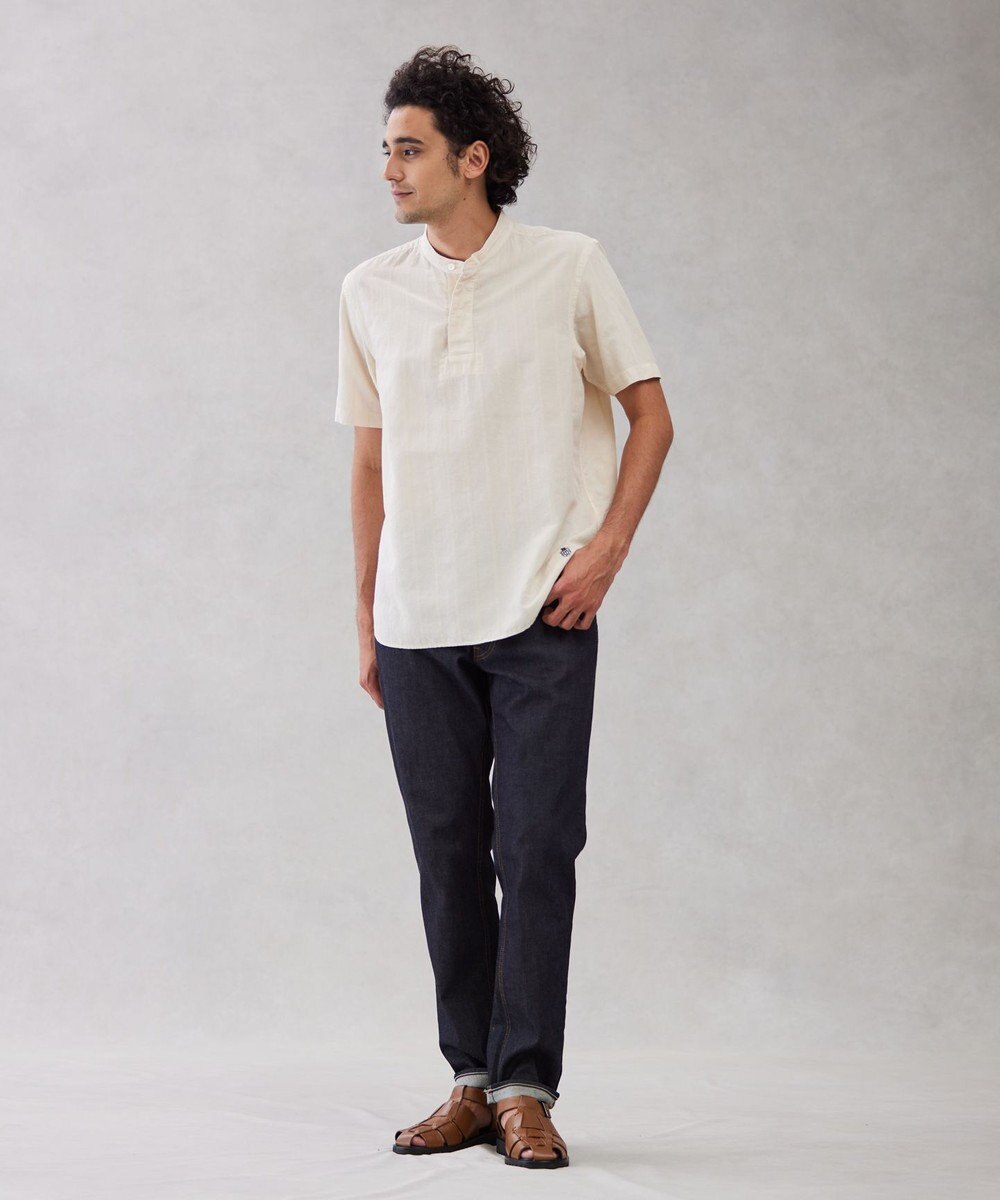 J.PRESS MEN 【HYBRID LINEN】ドビーストライプ バンドカラーラガーシャツ 