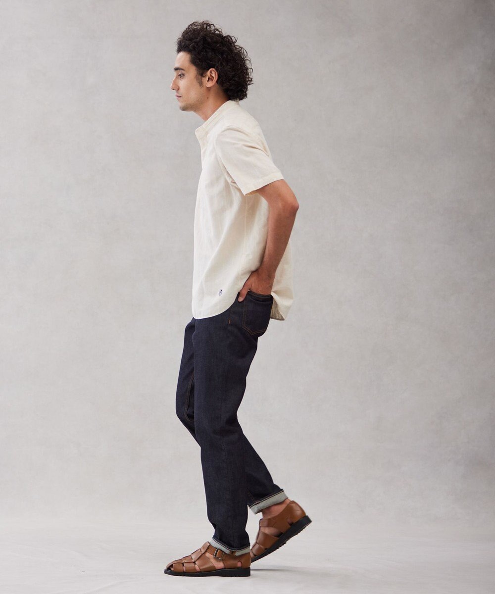J.PRESS MEN 【HYBRID LINEN】ドビーストライプ バンドカラーラガーシャツ 