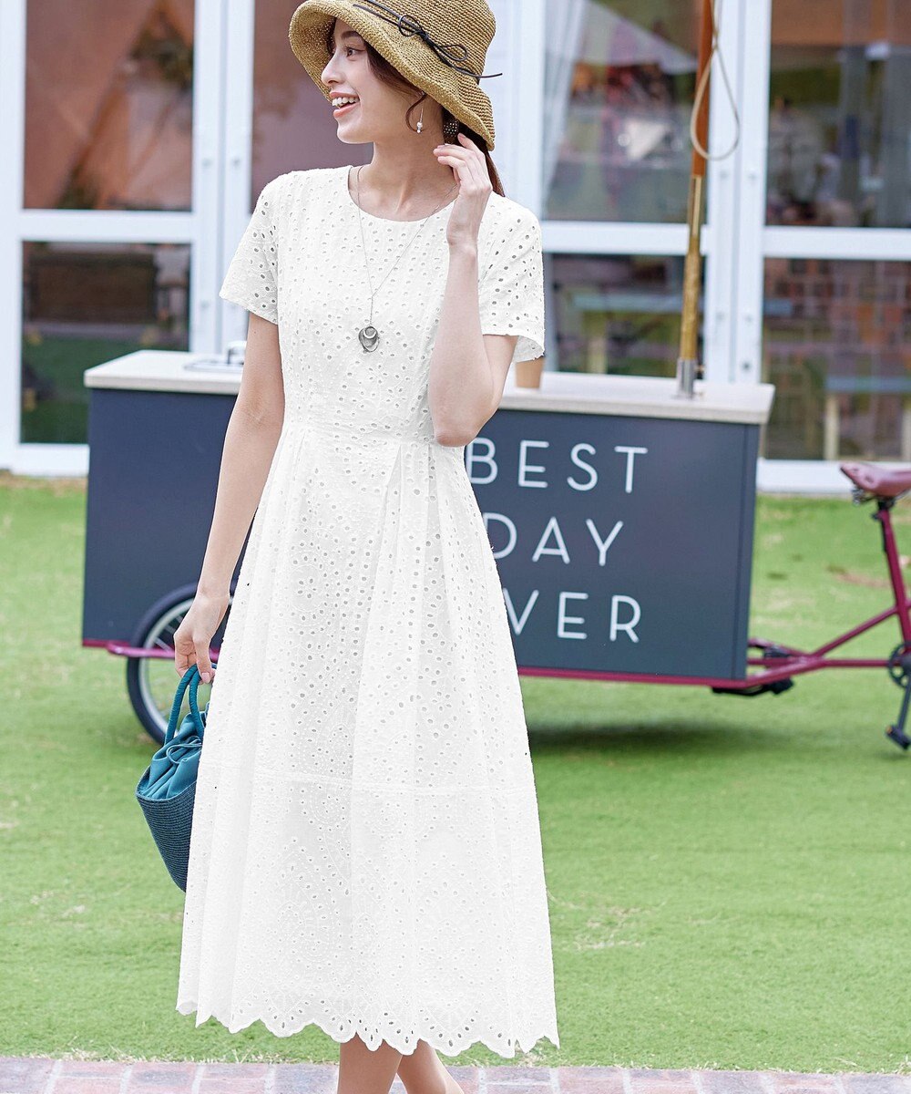 Tiaclasse 【洗える】パンチングレーススカラップワンピース 