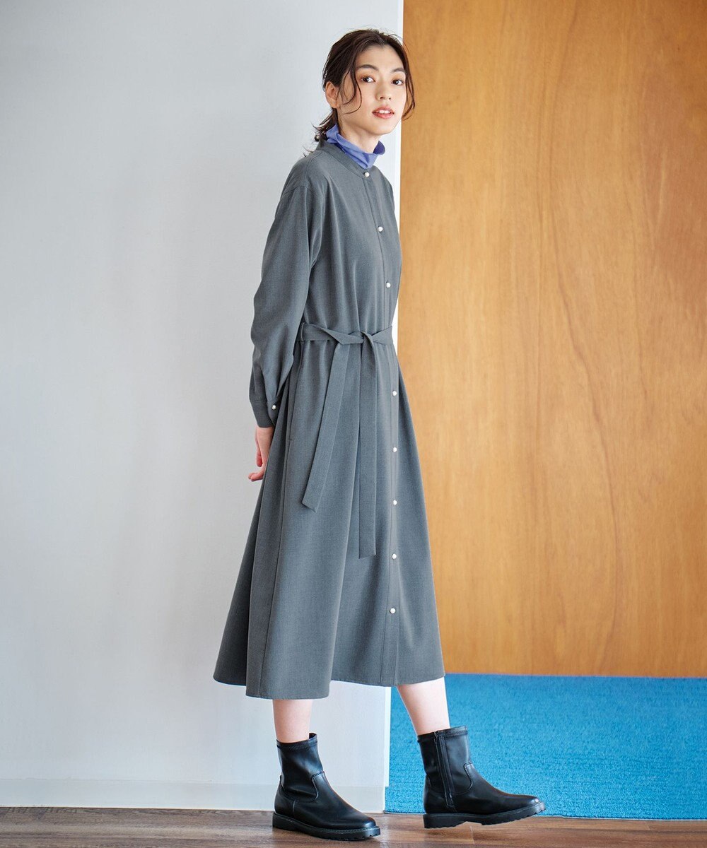 ANY 【洗濯機可能/ストレッチ】ウールライク前開きワンピース 