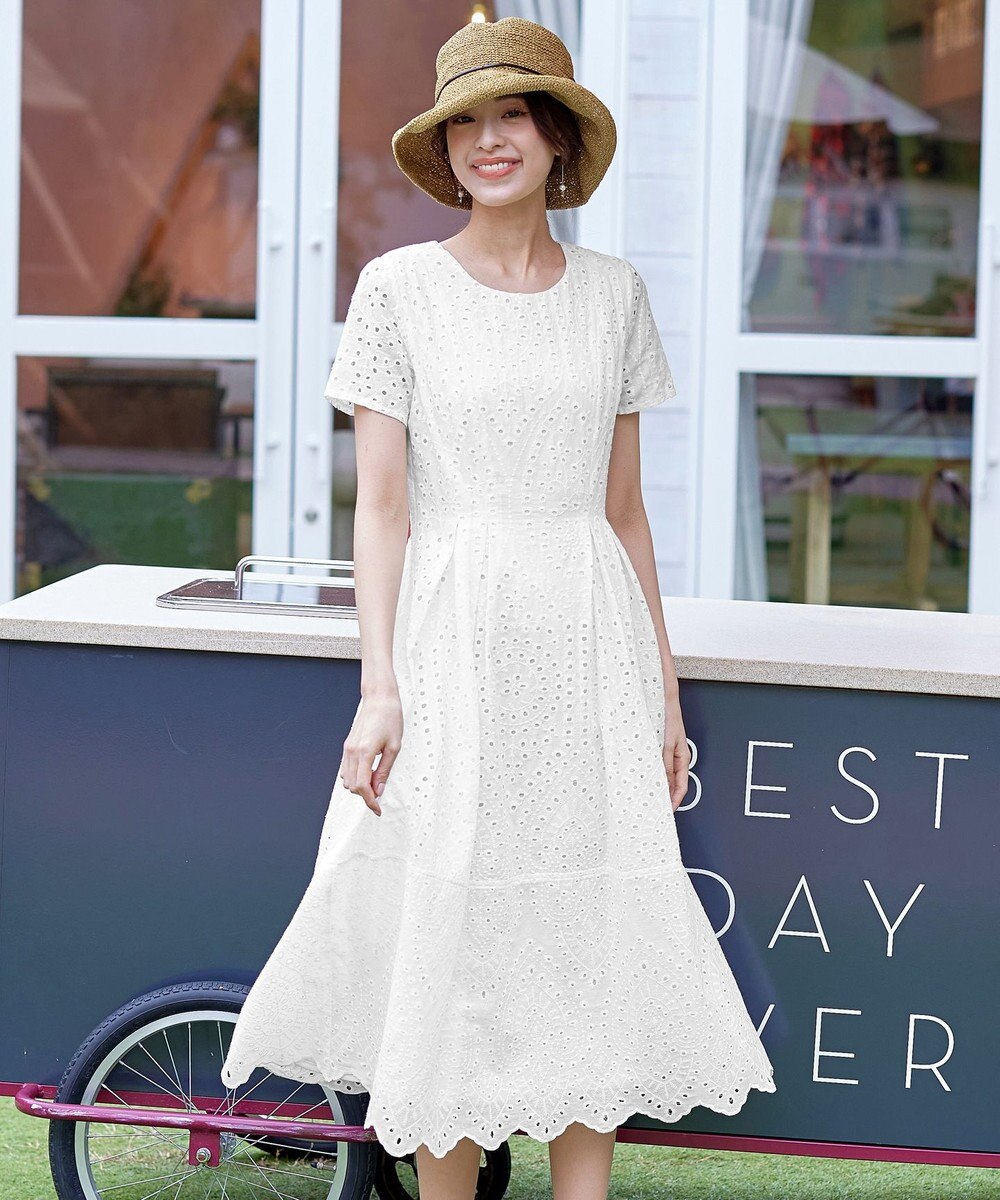 Tiaclasse 【洗える】パンチングレーススカラップワンピース 