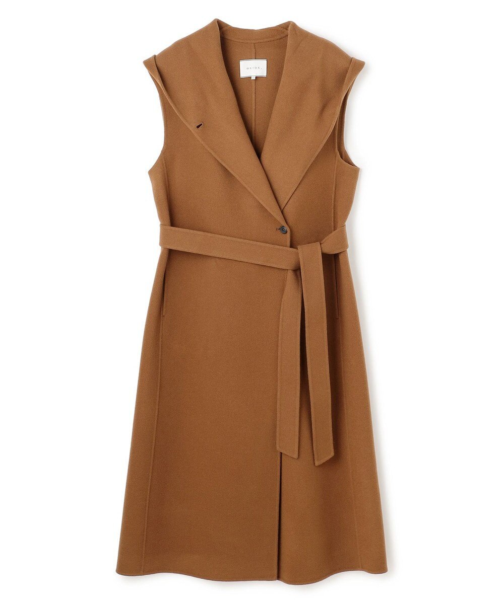 BEIGE， LEMOORE / ウールリバーフード付きロングジレ 